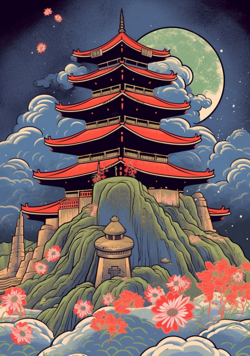 花好月圆滕王阁国潮背景,插画/手绘图,插画/手绘图库,插画/手绘图下载,插画/手绘